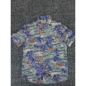 Faherty Brand Mens Short Sleeve Rayon Hawaiian Tropical Palm Tree Shirt Medium